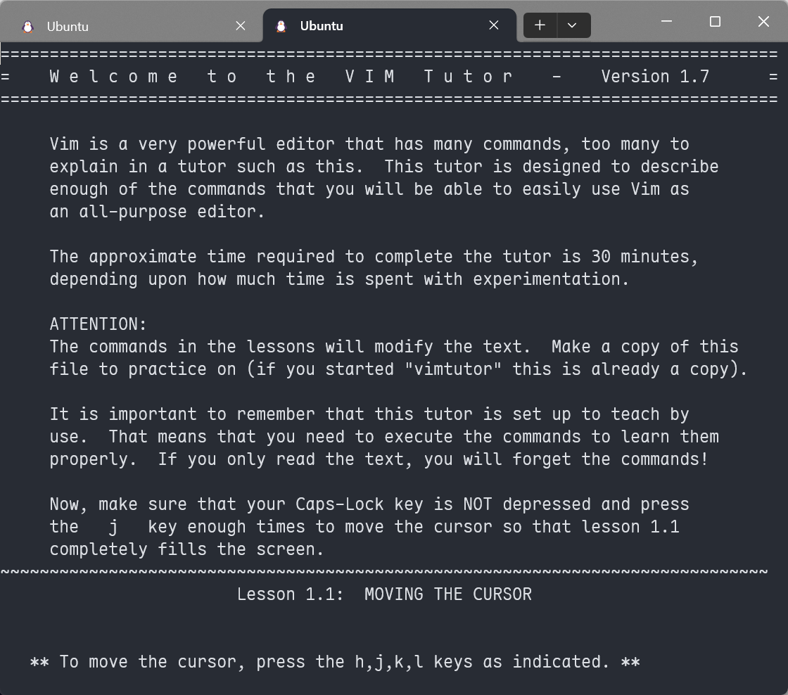 vimtutor 界面